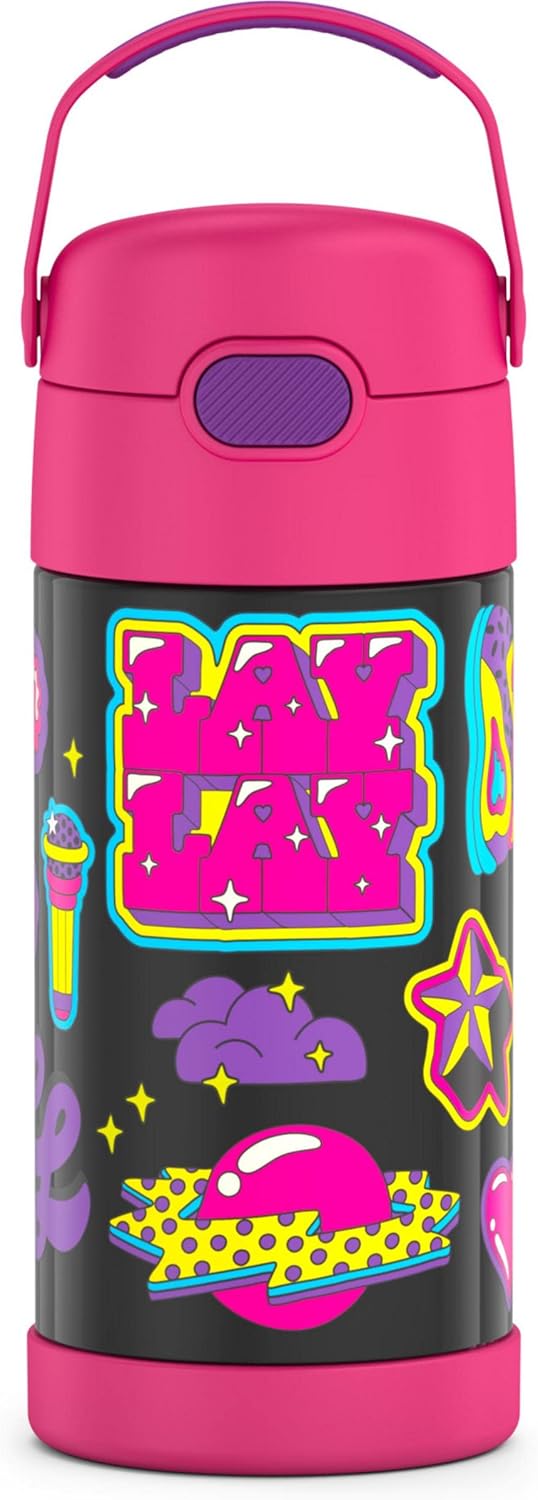 THERMOS FUNTAINER Water Bottle with Straw - 12 Ounce - Kids Stainless Steel Vacuum Insulated Water Bottle with Lid, Bluey - Colors A