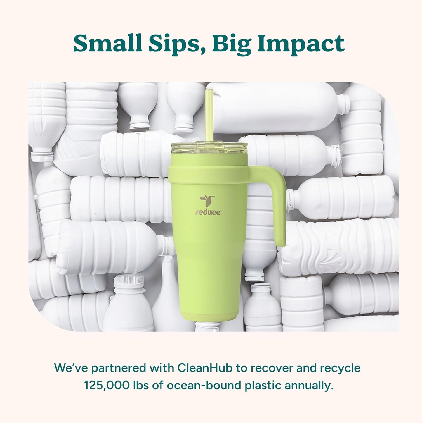 REDUCE 24 oz Stainless Steel Tumbler with Handle - Dual-Wall Vacuum Insulated Travel Mug, Sweat-Proof Lid & Reusable Straw - Keeps Drinks Cold for 24 Hrs, Fits Cupholders, Dishwasher Safe - Lilac Bud