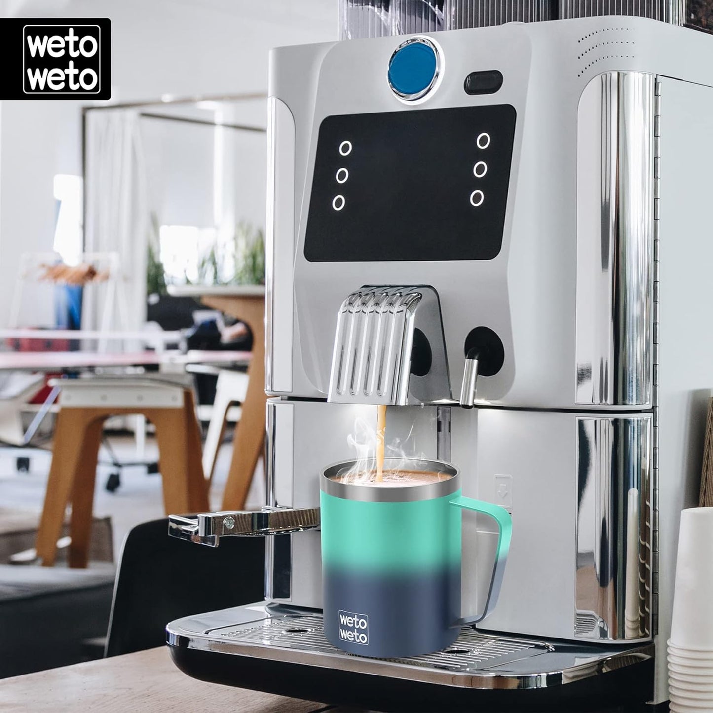 WETOWETO 14 oz Coffee Mug, Vacuum Insulated Camping Mug with Lid, Double Wall Stainless Steel Travel Tumbler Cup, Thermal Coffee Mug, Powder Coated Navy Blue