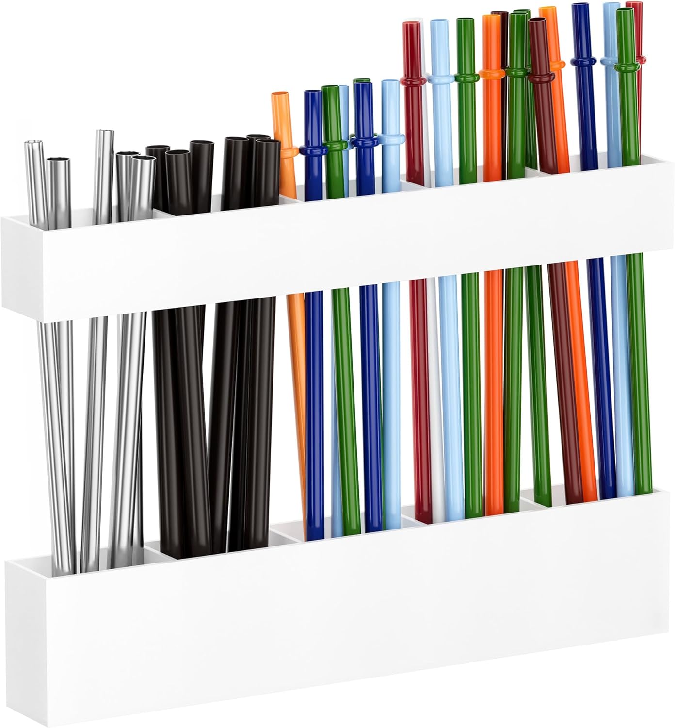 Acrylic Straw Holder for Cabinet Door, Reusable Tumbler Straw Organizer Storage inside Cabinet, Kitchen Accessories for Utensil, Ultra Sticky Adhesive Mounted, Black