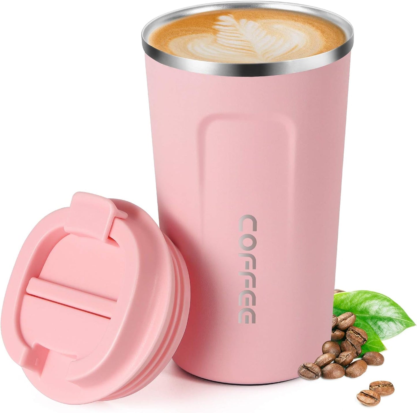 17oz (510ml) Vacuum Insulated Coffee Travel Mug, Leak proof Double Wall Stainless Steel Reusable Cup with Lid, Thermal Tumbler for Hot and Cold Drinks, Matte Texture White