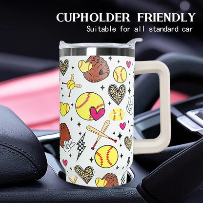 Ceovfoi 40 oz Pickleball Coffee Mug Vacuum Insulated Travel Tumbler with Handle, Lid & Straw - Perfect Pickleball Gifts for Players, Coaches, Lovers | Pickleball Accessories