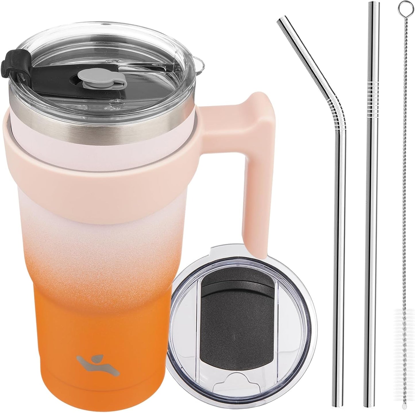 Konokyo 20 oz Tumbler with Handle and 2 Straw 2 Lid, Insulated Water Bottle Stainless Steel Vacuum Cup Reusable Travel Mug,Black