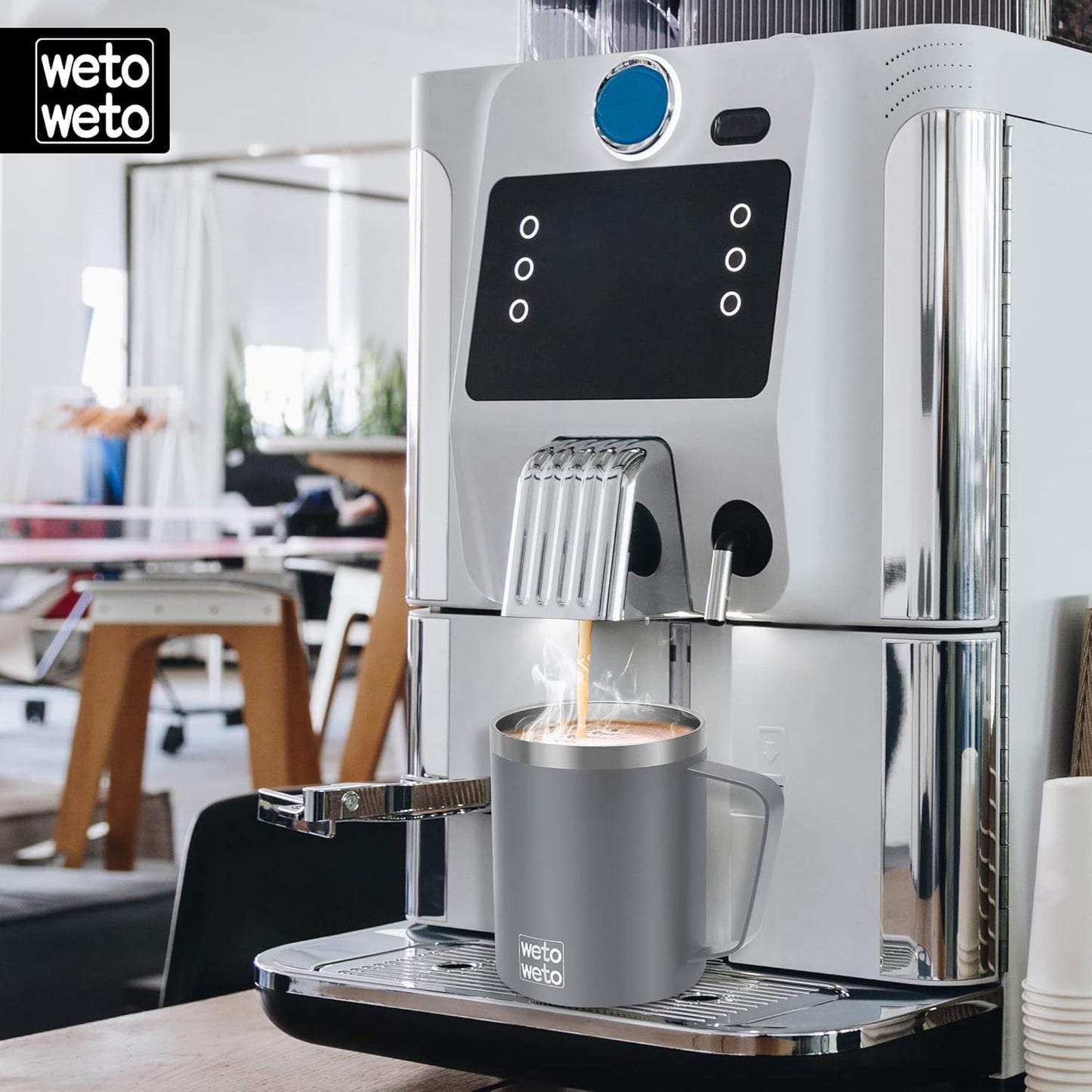 WETOWETO 14 oz Coffee Mug, Vacuum Insulated Camping Mug with Lid, Double Wall Stainless Steel Travel Tumbler Cup, Thermal Coffee Mug, Powder Coated Navy Blue