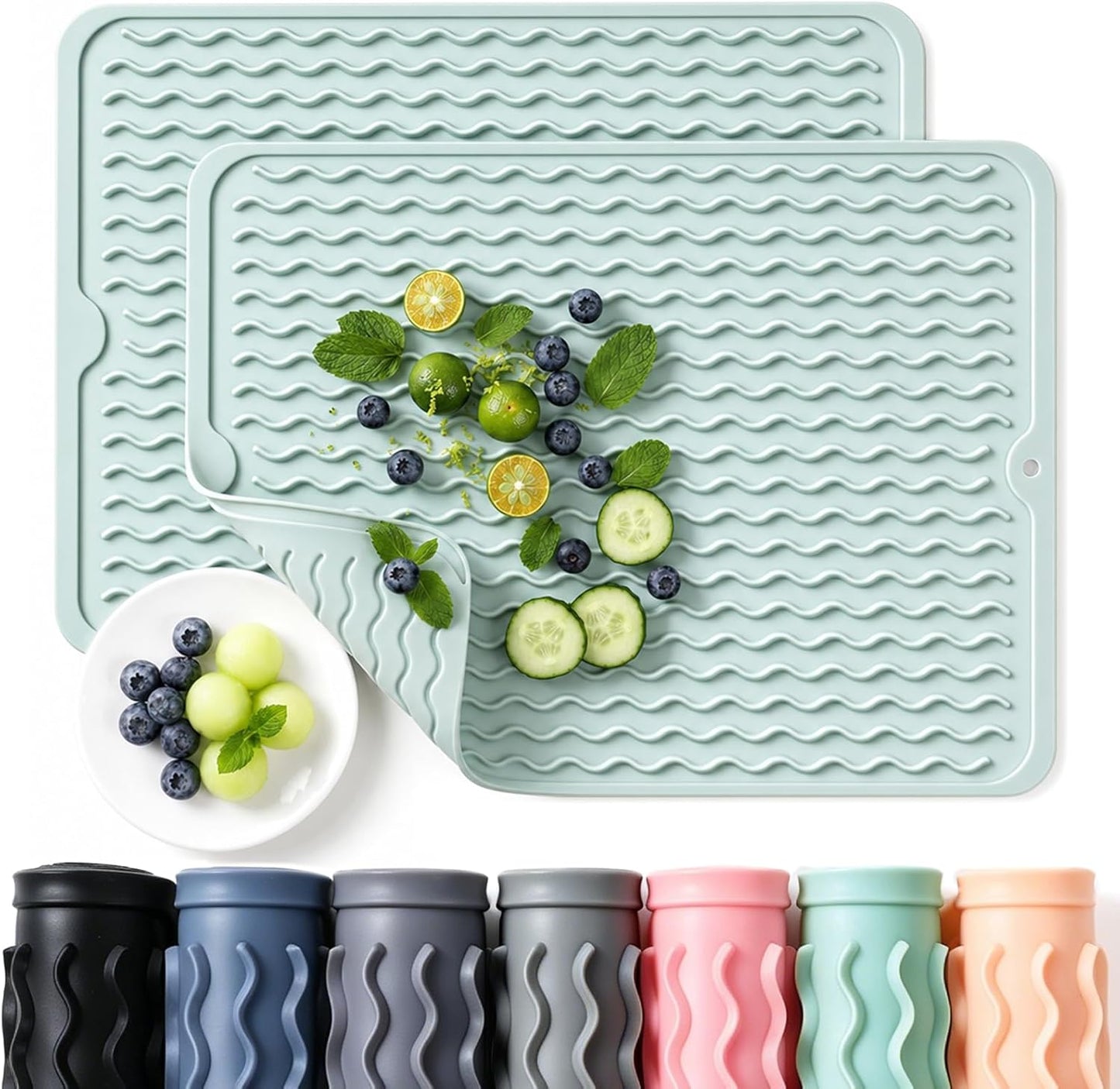 2 Pack Caketime Silicone Dish Drying Mat for Kitchen Counter Heat Resistant Under Sink Waterproof Coffee Bar Accessories Dining Rack Stone Utensil Holder Countertop Decor Must Haves 2026
