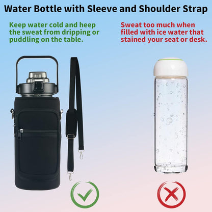 Large Motivational Water Bottle with Straw Time Marker BPA Free for Sport and Fitness (Pink Blue, 64 Oz / Half Gallon)