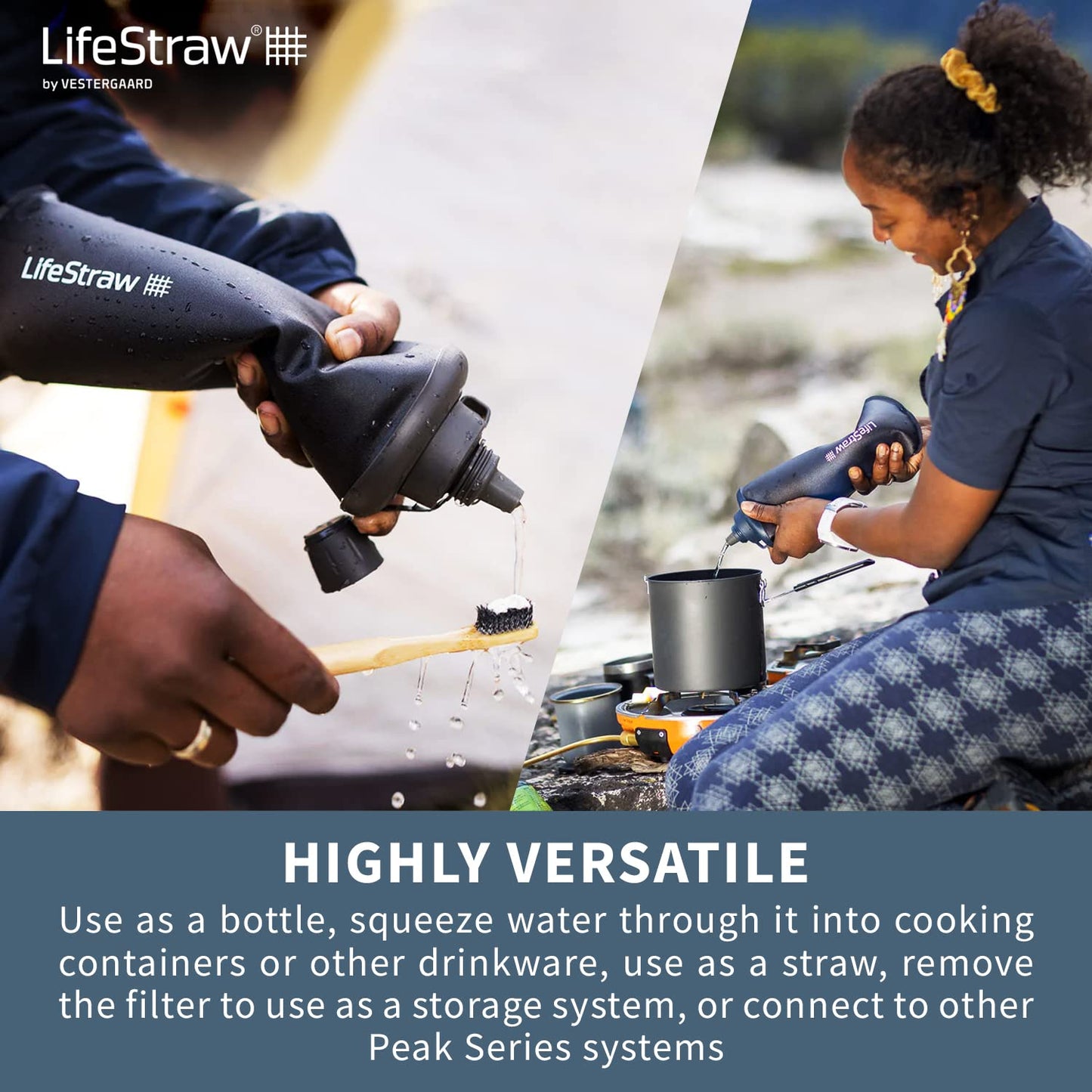 LifeStraw Peak Series - Collapsible Squeeze Bottle Water Filter System – 650ml for Trail Running, Through Hiking, Travel, Cycling, and Fishing; Dark Mountain Gray