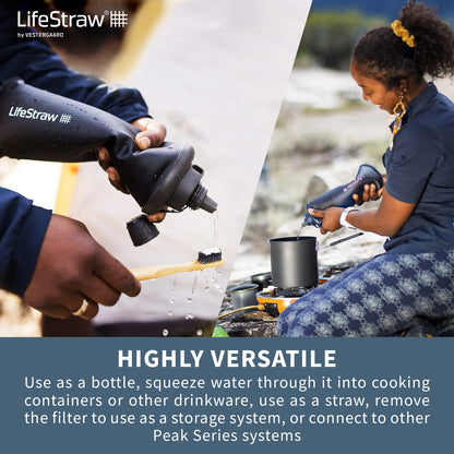 LifeStraw Peak Series - Collapsible Squeeze Bottle Water Filter System – 650ml for Trail Running, Through Hiking, Travel, Cycling, and Fishing; Dark Mountain Gray