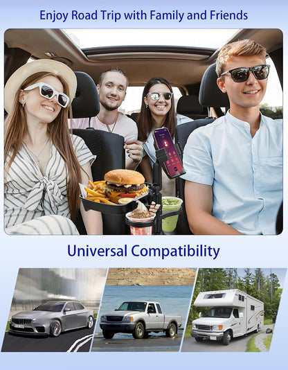 Car Cup Holder Tray - 4 in 1 Adjustable Car Cup Holder Expander with Food Tray Table and Phone Mount 360° Swivel for All Purpose, Automotive Essentials for Driver and Front Passenger