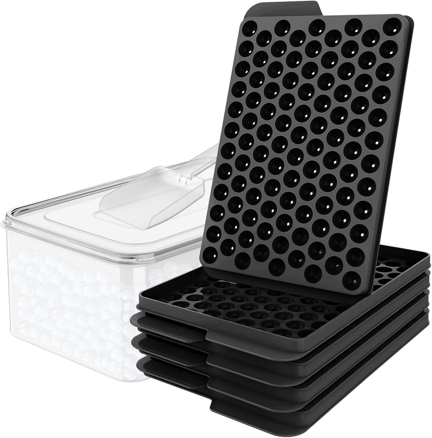 WIBIMEN Mini Ice Cube Trays, 0.55” Tiny Pebble Ice for Iced Coffee & Cocktails, Fast Chill, Easy Twist Release, Stackable with Lid & Storage Bin (4 Pack, Blue)