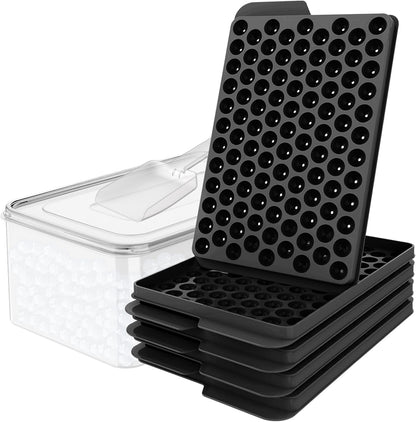 WIBIMEN Mini Ice Cube Trays, 0.55” Tiny Pebble Ice for Iced Coffee & Cocktails, Fast Chill, Easy Twist Release, Stackable with Lid & Storage Bin (4 Pack, Blue)