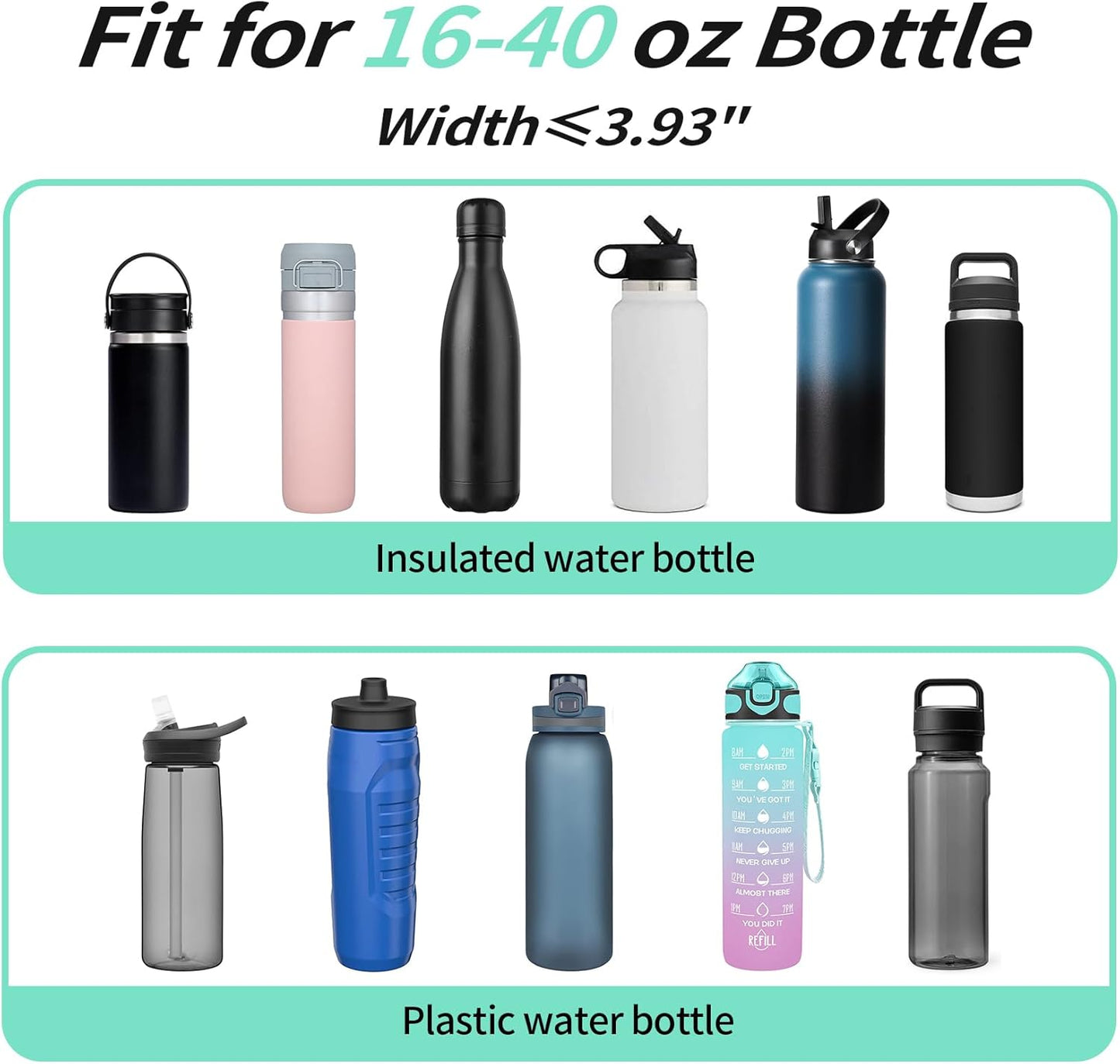 AceTreker 32/40/64/87/128 oz Water Bottle Carrier Bag, Neoprene Water Bottle Sleeve with 4 Pocket, Sport Water Holder with Paracord Handle and Shoulder Strap for Walking Hiking Camping Gym