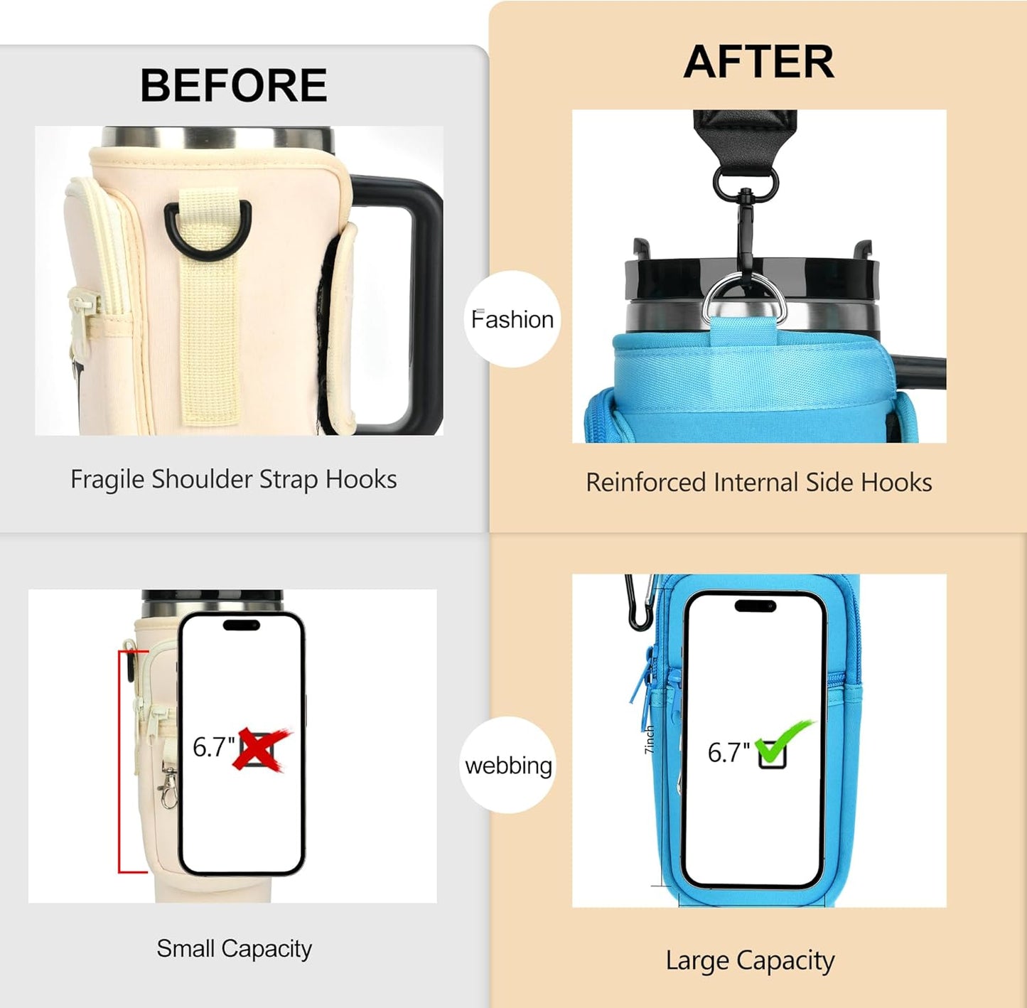 LOKASS Personalized Water Bottle Holder with Strap for Stanley Cup Accessories 40 oz, Initial for Stanley Cup Holder Carrier Bag with Phone Pocket, Stylish Tumbler Accessories for Daily Use Hands-Free