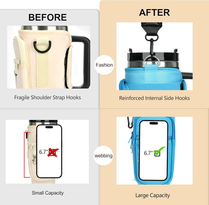 LOKASS Personalized Water Bottle Holder with Strap for Stanley Cup Accessories 40 oz, Initial for Stanley Cup Holder Carrier Bag with Phone Pocket, Stylish Tumbler Accessories for Daily Use Hands-Free