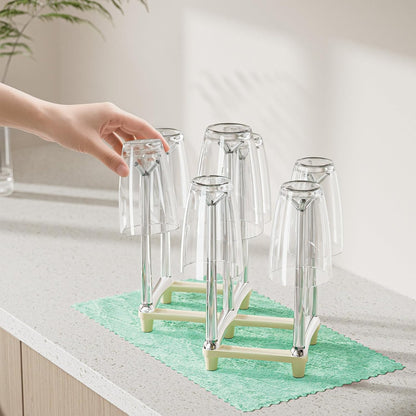 Marbrasse Retractable Cup Drying Rack, Drinking Glass and Sports Bottle Drainer Stand, Plastic Bag Dryer with Non-Slip Bottom for Kitchen Countertop
