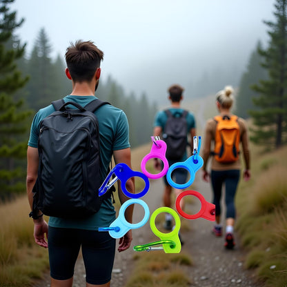 6 Pcs Silicone Water Bottle Buckle with Carabiner Clip Portable Secure Bottle Holder Hanging Rings Silicone Buckle Portable Hiking Camping Water Bottle Accessories