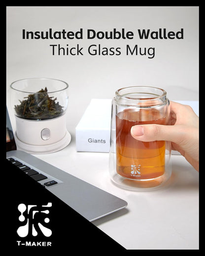ZENS Modern Glass Infuser Teapot, One Touch Tea Maker for Loose Leaf Tea with Insulated Mug and Portable Case. Enchanted Pot Alternatives for Tea Lover Gifts
