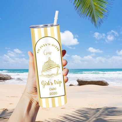 Girl Trip Gifts for Women, Personalized Girls Trip Tumblers with Name Text, Custom Beach Tumbler, Road Trips Vacation Cruise Cup with Lid and Straw, Bachelorette Party Girl Weekend Gift For Friend