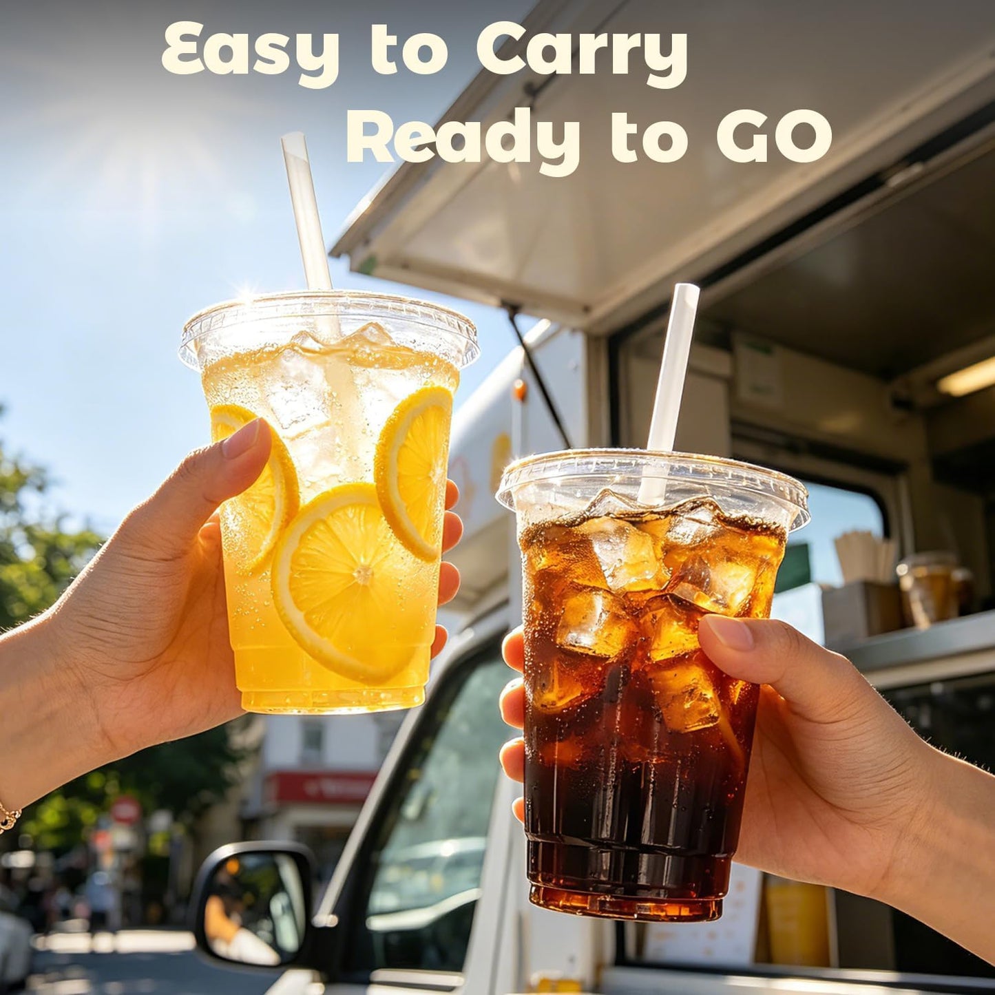 Charmount 100 Sets 16 oz Plastic Cups with Lids and Straws, Clear Disposable Cups for Dirty Soda, Iced Coffee & Smoothies, Plastic Bar Supplies for Cold Drinks