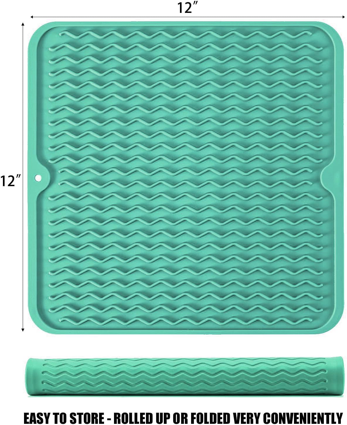 Silicone Dish Drying Mat, Non-Slip Easy Clean Sink Mat Large Heat-resistant Dish Drainer Mat for Kitchen Counter, Sink, Refrigerator or Drawer liner (12" x 6", BLACK)