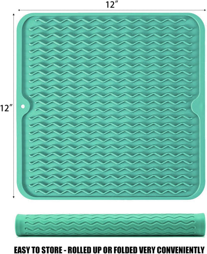 Silicone Dish Drying Mat, Non-Slip Easy Clean Sink Mat Large Heat-resistant Dish Drainer Mat for Kitchen Counter, Sink, Refrigerator or Drawer liner (12" x 6", BLACK)
