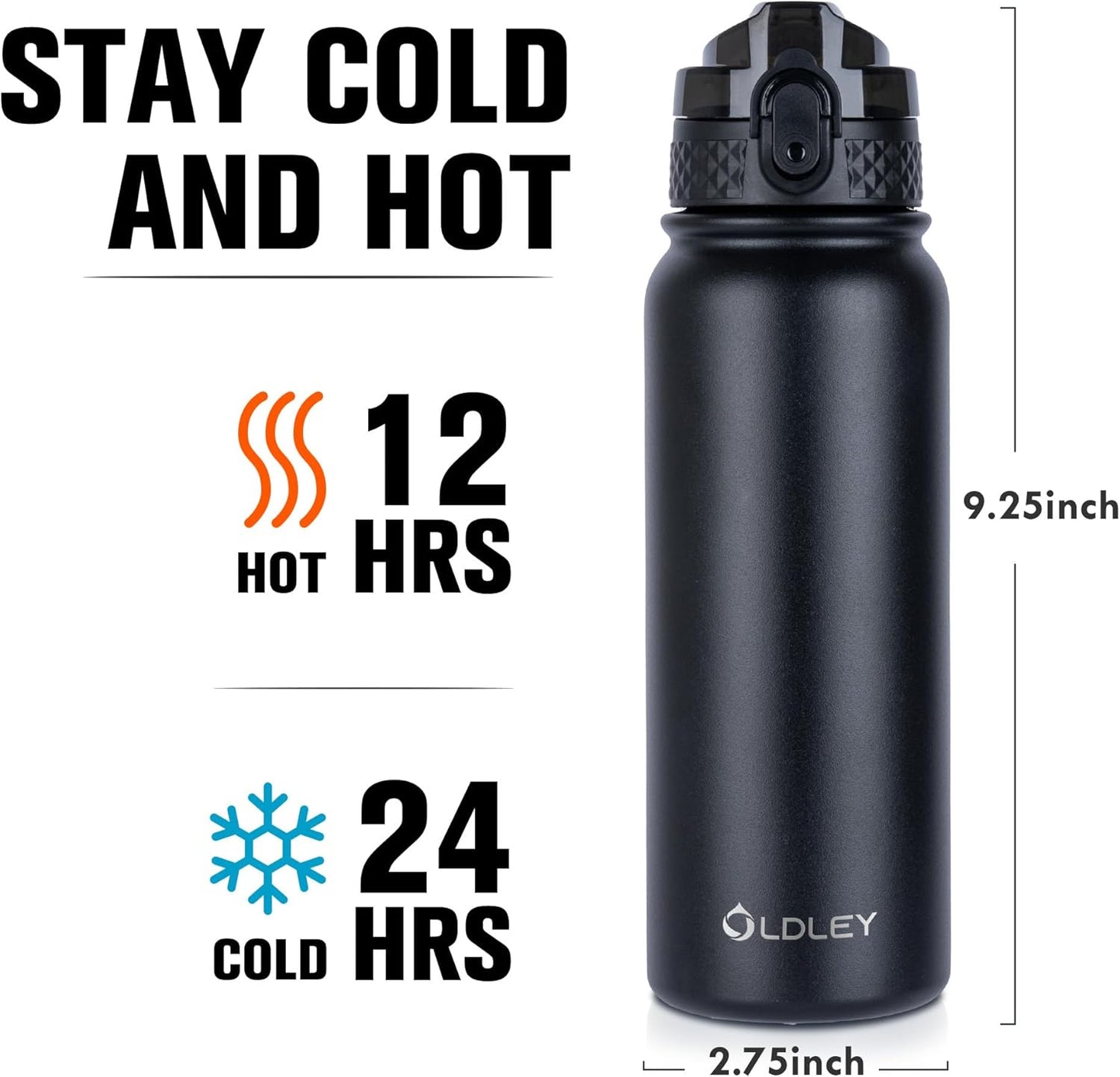 Oldley Insulated Water Bottle 20oz for Adults Kids Stainless Steel Water Bottles with Straw/Chug/Carabiner 3 Lids Fruit Strainer Double Wall Vacuum Wide Mouth BPA Free Leak-Proof for School Travel