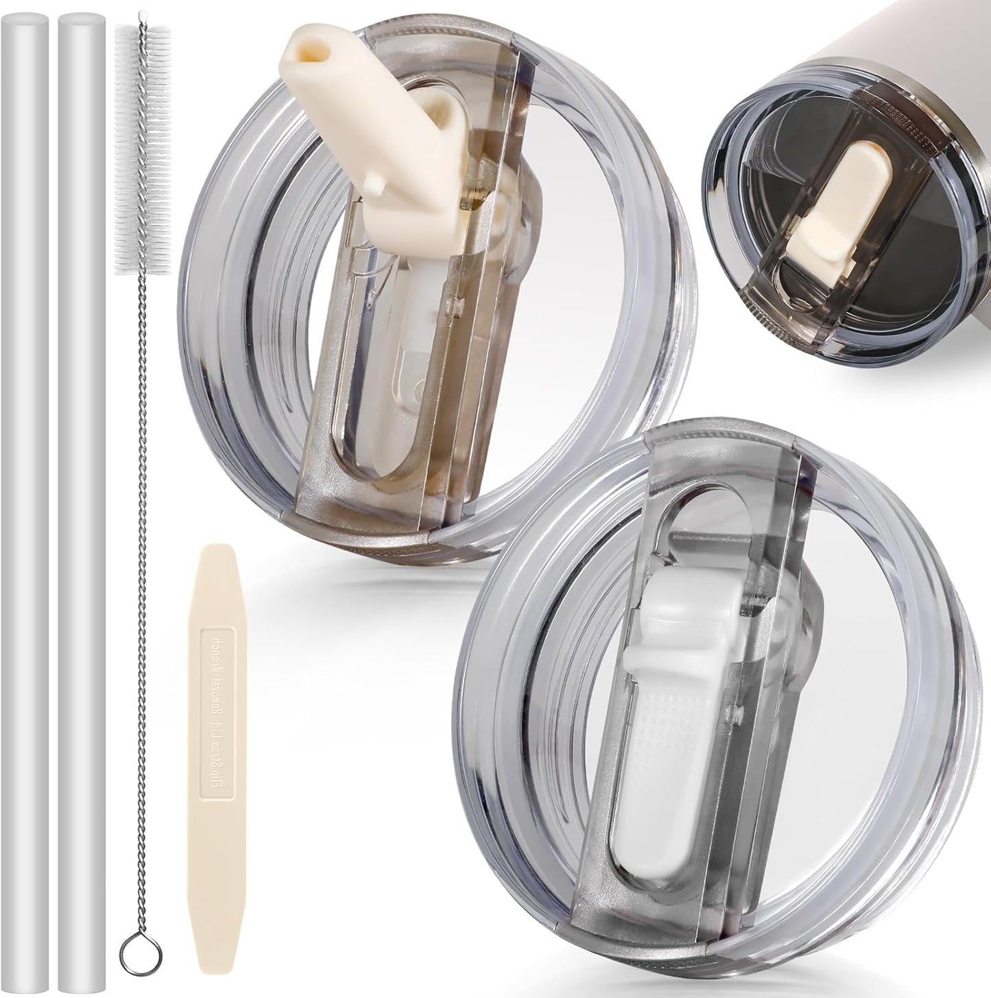 30oz Flip Straw Lid for Stanley Quencher H2.0 Tumbler, 2 Pack Leak Proof Lid Replacement No Spill Cover for Stanley Cup Accessories ProTour (Rose Quartz,Rose Quartz) - Colors A