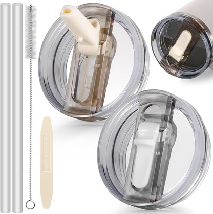 30oz Flip Straw Lid for Stanley Quencher H2.0 Tumbler, 2 Pack Leak Proof Lid Replacement No Spill Cover for Stanley Cup Accessories ProTour (Rose Quartz,Rose Quartz) - Colors A