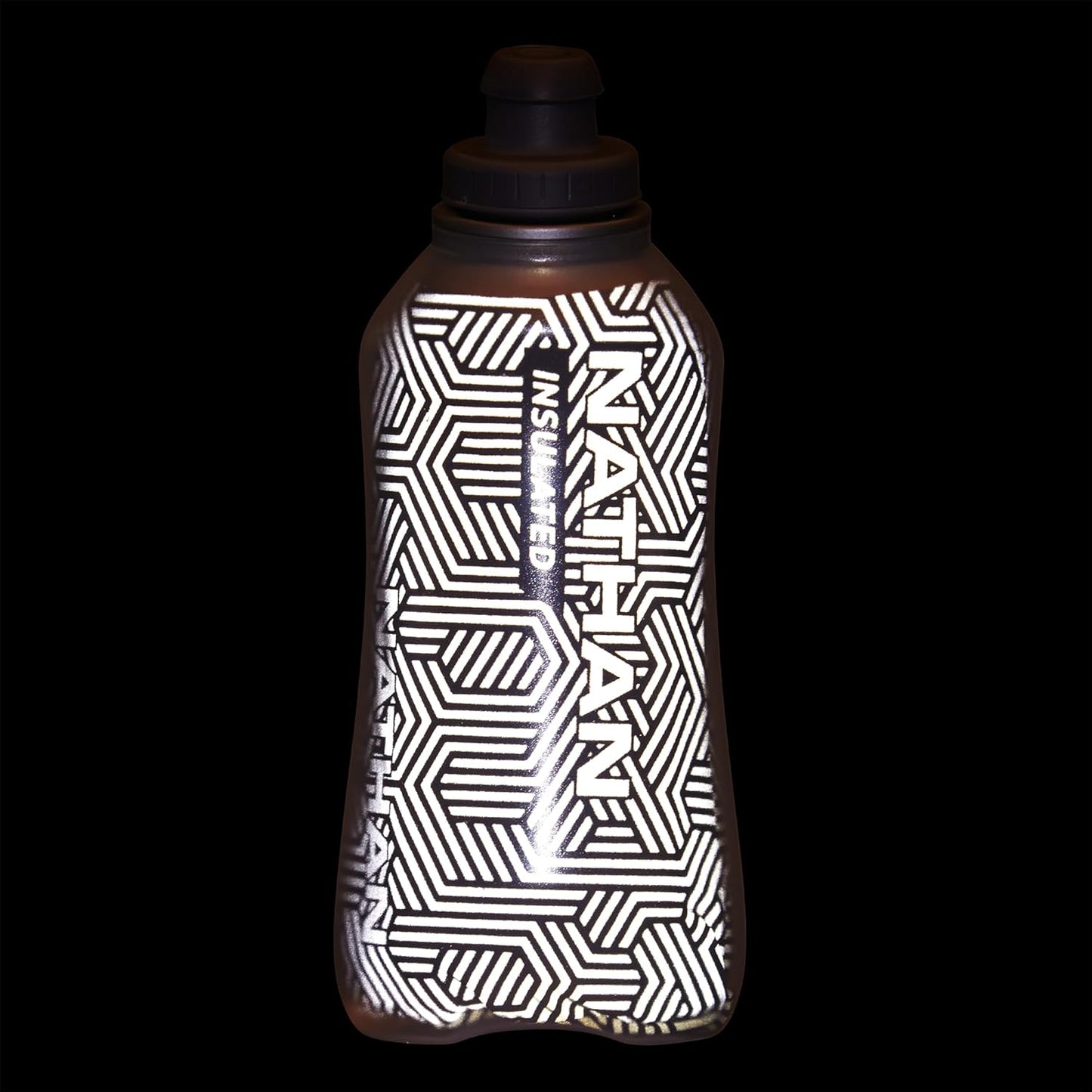 Nathan SpeedDraw 2 Insulated Handheld Running Water Bottle Flask 18oz – Double-Wall Insulation, Ergonomic Grip, Blast Valve Cap, Phone & Key Storage Pockets, Reflective Design