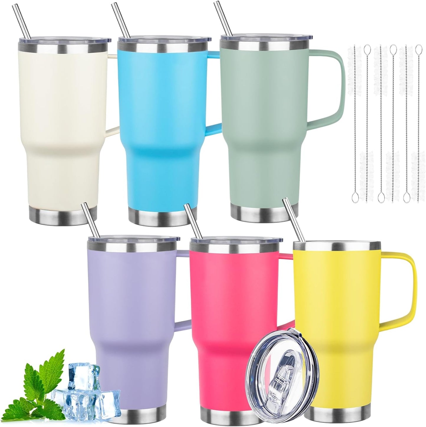 20oz Insulated Tumbler with Handle Stainless Steel Travel Coffee Mug with Lid and Straw Double Wall Vacuum Leak-proof Reusable Thermal Water Cup for Hot and Cold Drinks (Purple,1 Pack)