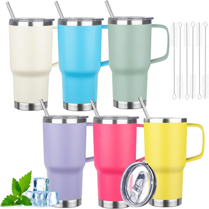 20oz Insulated Tumbler with Handle Stainless Steel Travel Coffee Mug with Lid and Straw Double Wall Vacuum Leak-proof Reusable Thermal Water Cup for Hot and Cold Drinks (Purple,1 Pack)