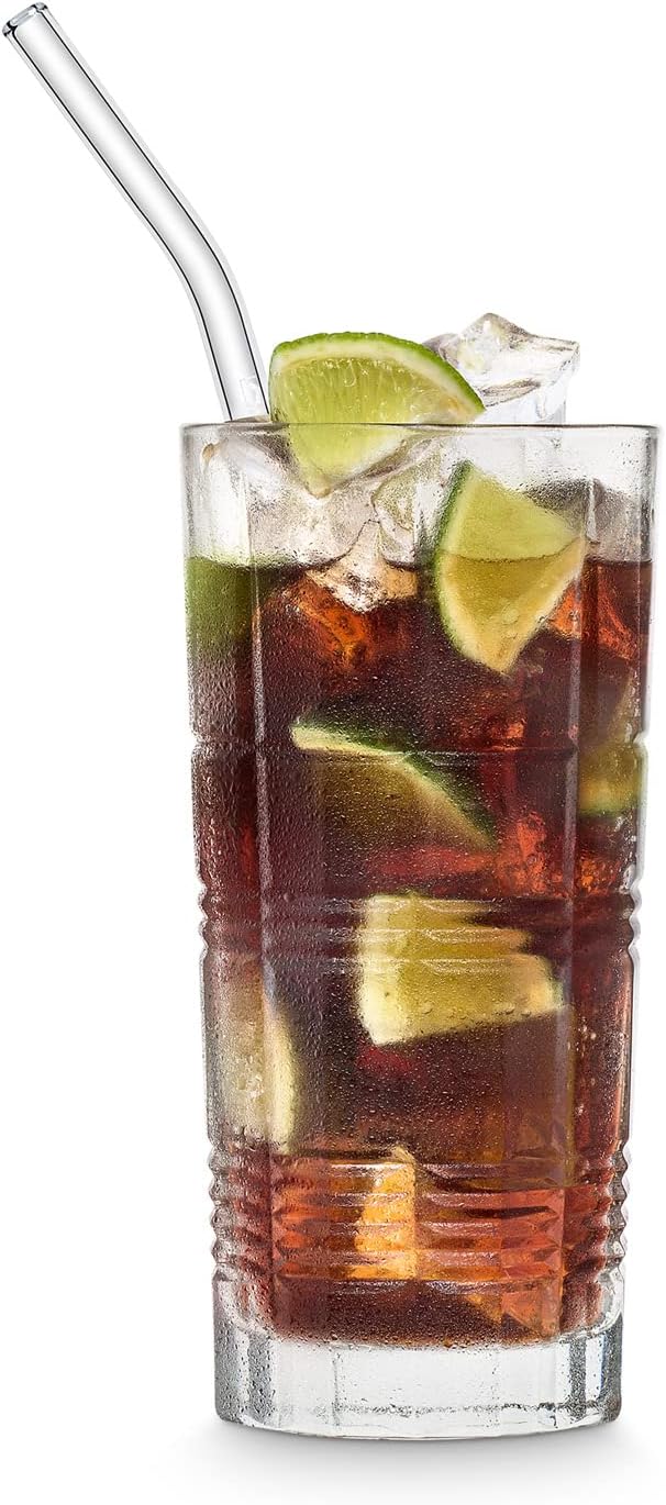 Halm Glass Straws - 6 Long 12 inch Bent Stanley Cup Replacement Drinking Straws + Plastic-Free Cleaning Brush - Perfect for Bottles & Quencher - Made in Germany - Dishwasher Safe - Eco-Friendly