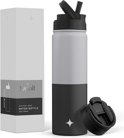 JoyJolt Triple Insulated Water Bottle with Straw Lid AND Flip Lid! 22oz Water Bottle, 12 Hour Hot/Cold Vacuum Insulated Stainless Steel Water Bottle. BPA-Free Leakproof Water Bottles - Thermos Bottle