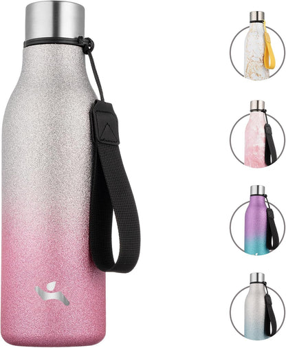 Konokyo Insulated Water Bottle with Strap,18 oz Double Wall Stainless Steel Vacuum Bottles Metal Water Flask,Macaron Green - Colors A
