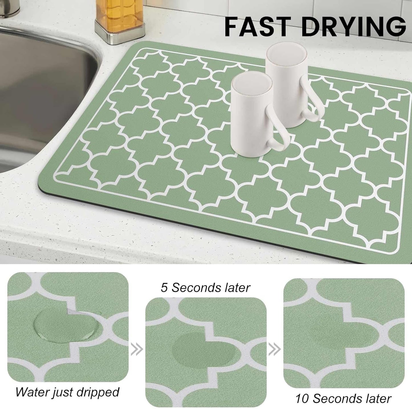 WISELIFE Dish Drying Mat Super Absorbent Drying Mat Large Dish Drying Mats for Kitchen Counter Easy Clean Dish Mat Kitchen Drying Mat15"x 18" Stylish Grey