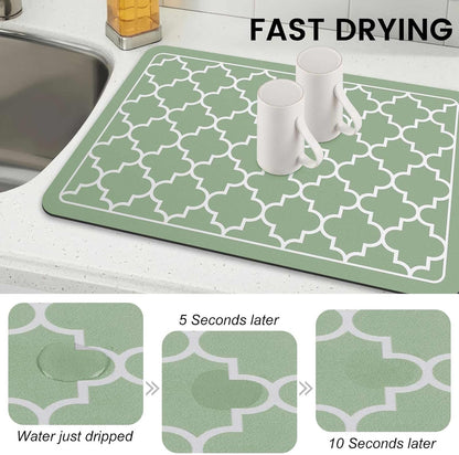 WISELIFE Dish Drying Mat Super Absorbent Drying Mat Large Dish Drying Mats for Kitchen Counter Easy Clean Dish Mat Kitchen Drying Mat15"x 18" Stylish Grey
