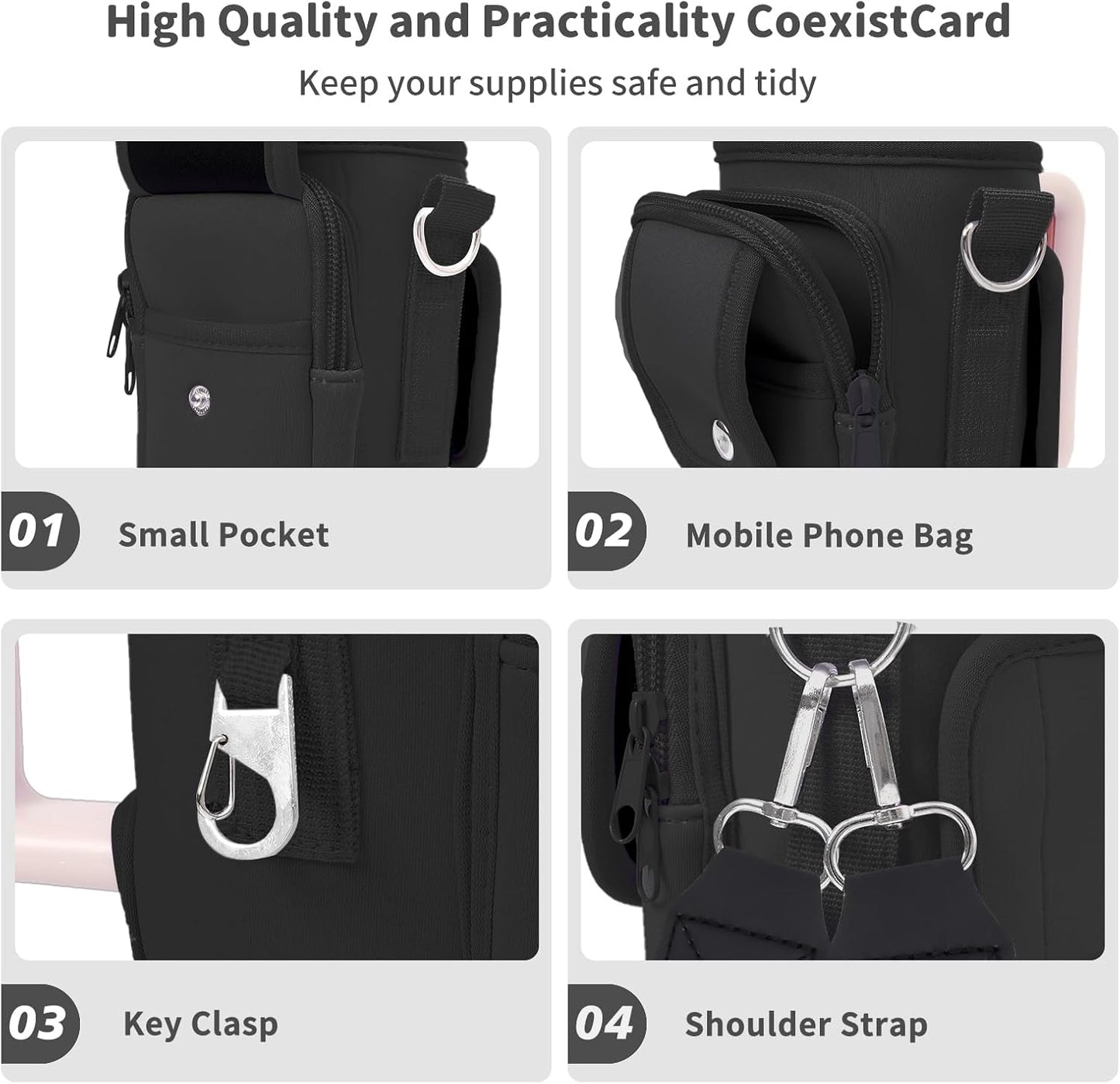 Water Bottle Holder with Strap for Stanley Cup 40/30oz, Insulated Neoprene Stanley Cup Holder with Strap for Tumbler with Handle Stanley Carrier Bag Cross-body Bag for Walking