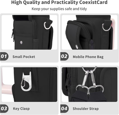 Water Bottle Holder with Strap for Stanley Cup 40/30oz, Insulated Neoprene Stanley Cup Holder with Strap for Tumbler with Handle Stanley Carrier Bag Cross-body Bag for Walking