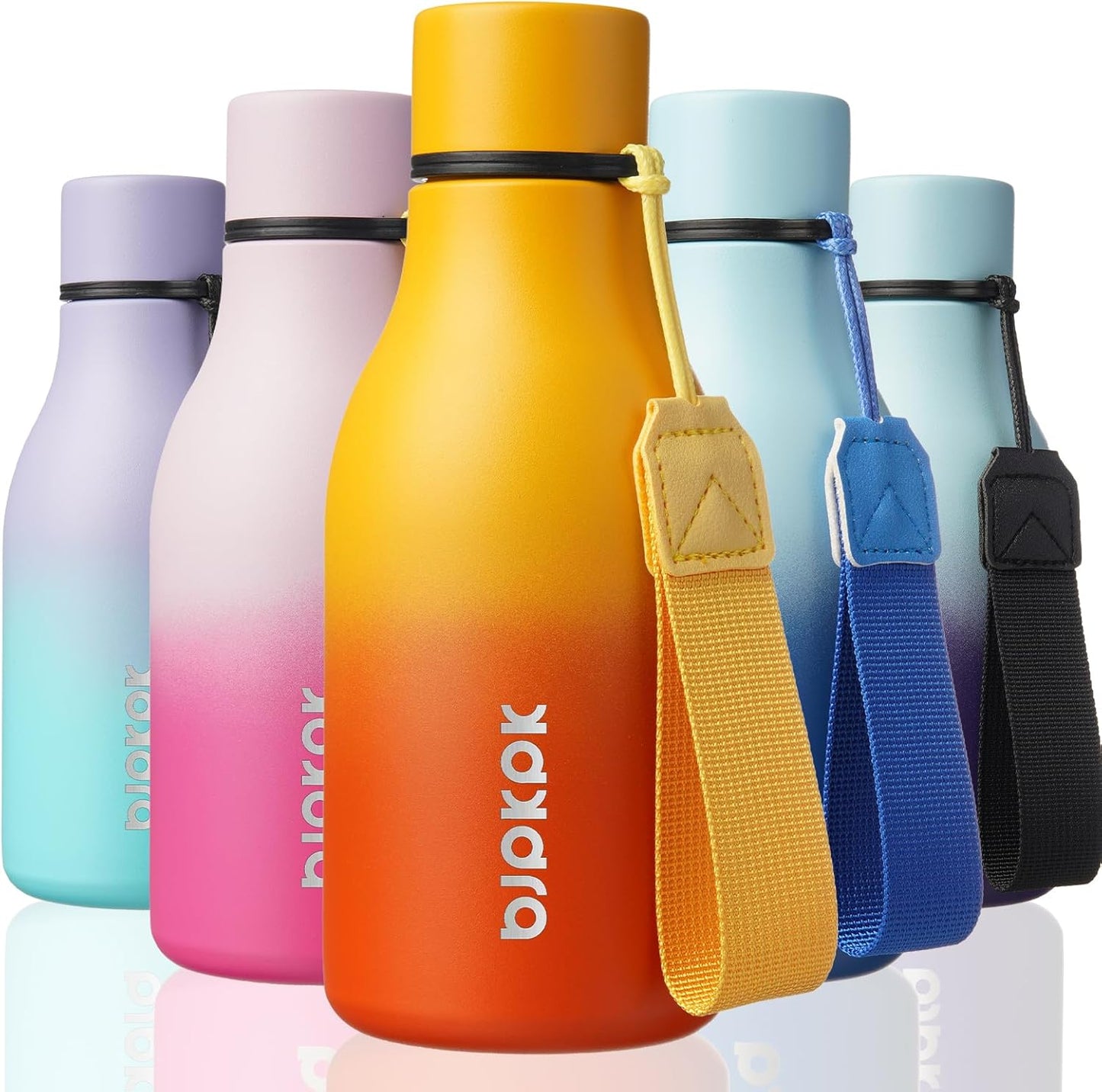 BJPKPK Insulated Water Bottles, 18 oz Stainless Steel Metal Water Bottle with Strap, BPA Free Leak Proof Jugs, Mugs, Flasks, Reusable Thermal Flasks for Sports & Travel, Black - Colors B
