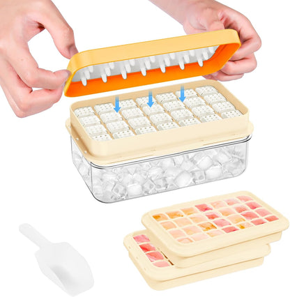 Ice Cube Tray with Lid and Bin, PHINOX 56 pcs Ice Trays for Freezer, Ice Cube Trays for Freezer with 2 trays, Container, Lid & Ice Scoop, BPA Free