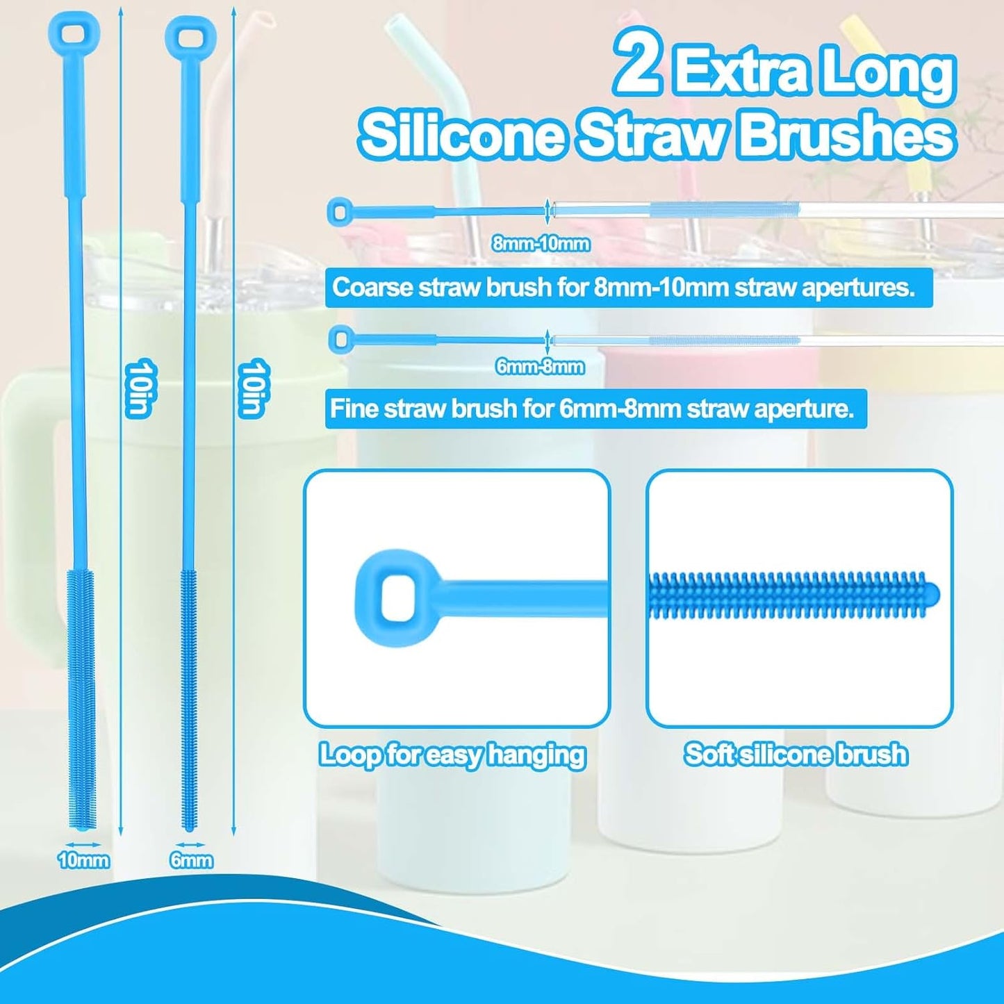 XANGNIER 5 Pcs Water Bottle Cleaner Brush Set for Owala 24oz/32oz/40oz Cup,Multifunctional Bottle Brush and Long Straw Cleaner Brush,Cleaning Kit for Owala/Stanley/Yeti Tumbler Cup Accessories