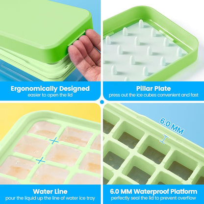 Ice Cube Tray with Lid and Bin, PHINOX 56 pcs Ice Trays for Freezer, Ice Cube Trays for Freezer with 2 trays, Container, Lid & Ice Scoop, BPA Free