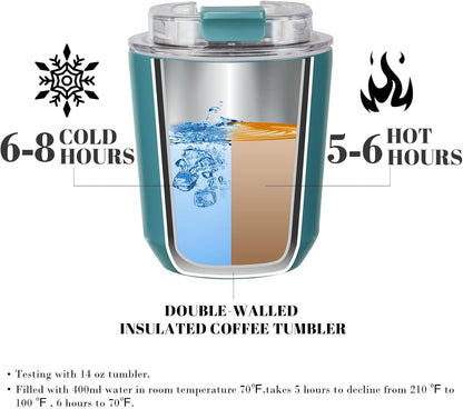 Puraville Insulated Tumblers with Lid, 14 oz Travel Coffee Mug Stainless Steel Vacuum Cup, Leak Proof Reusable Double Walled Coffee Tumbler for Iced and Hot Drinks, Cream
