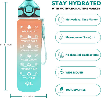 Enerbone 32 oz Drinking Water Bottle with Times to Drink and Straw, Motivational with Carrying Strap, Leakproof BPA & Toxic Free, Ensure You Drink Enough Water for Fitness Gym Outdoor