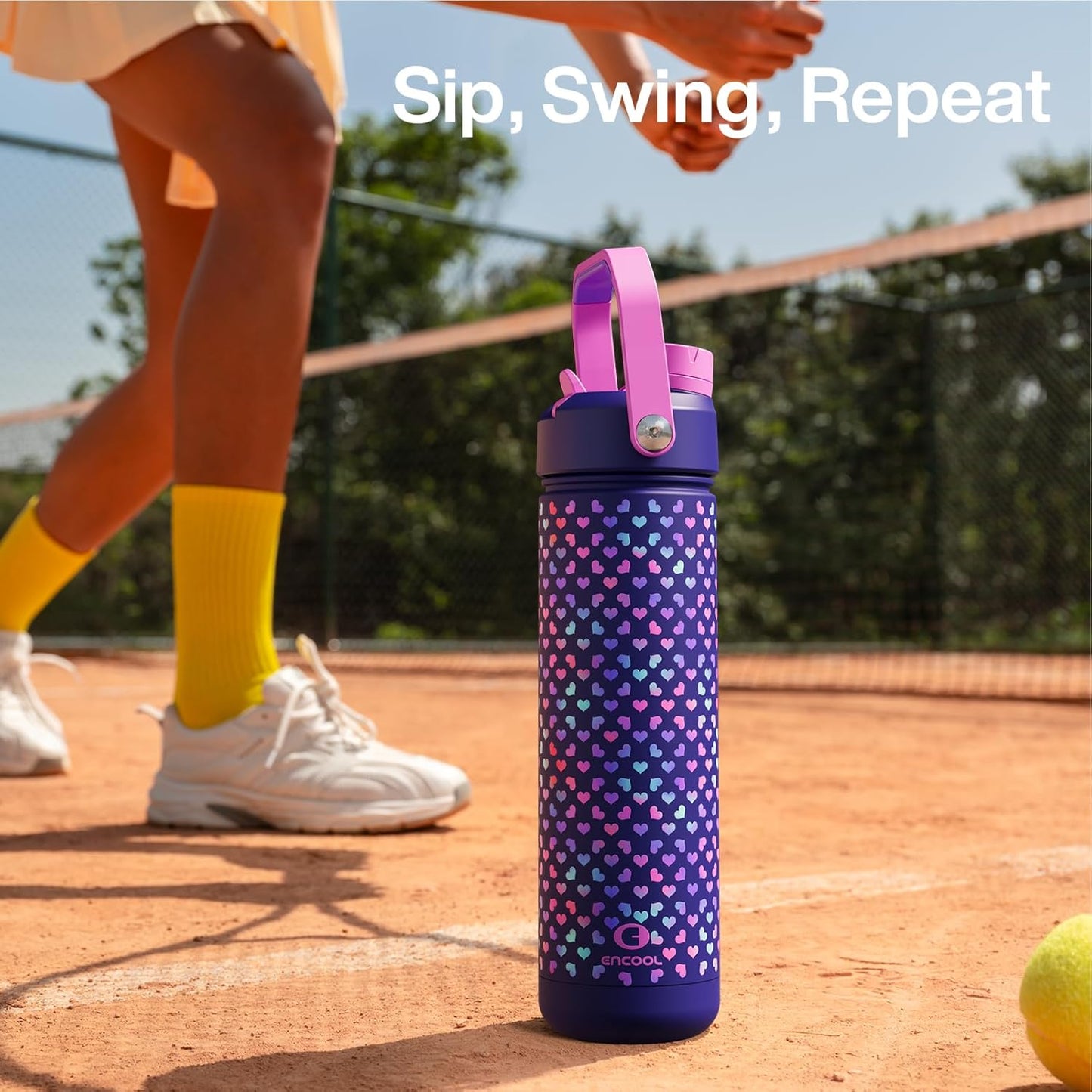 ENCOOL Insulated Water Bottle with Straw Stainless Steel Water Bottle, Leak-Proof, BPA-Free, Double Wall Vacuum Keeps Cold for 24 Hours for Sports, Travel, School (26 oz, Cotton Candy) - Colors A