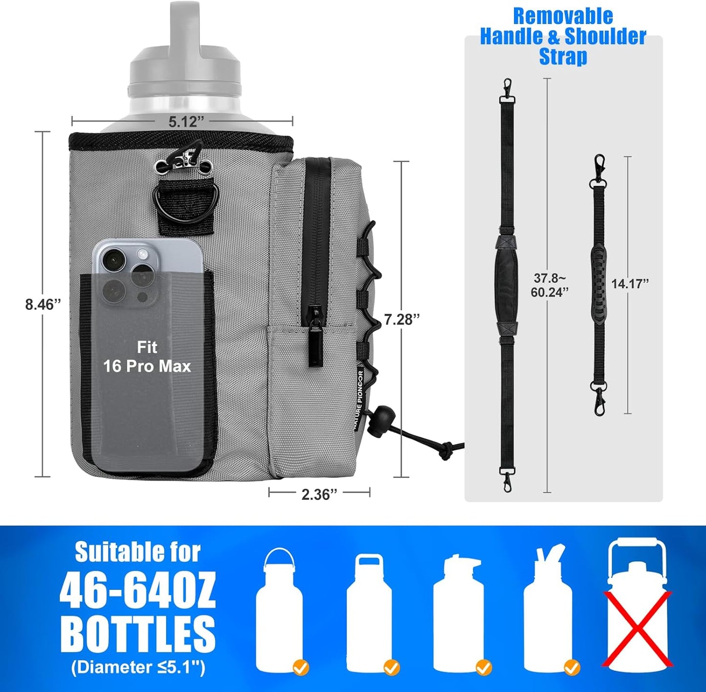 NATURE PIONEOR Magnetic Gym Bag for Men and Women - Magnet Water Bottle Holder Sling Carrier with Crossbody Shoulder Strap,Gym Accessories Pouch,Phone Pockets for Sports,Walking,Travel,Workout