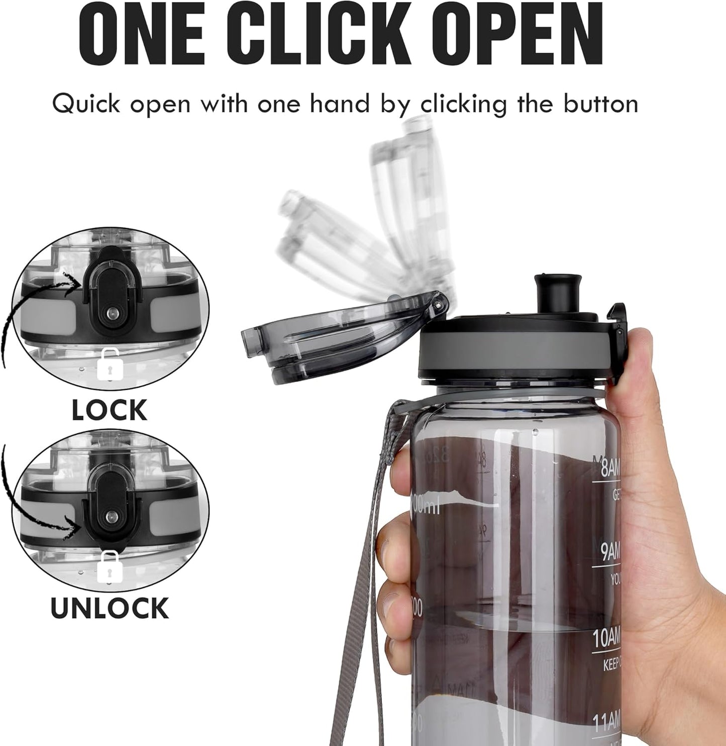 OLDLEY Water Bottle, 32oz Motivational Sports Water Bottle with Time Marker - Times to Drink - Tritan, BPA Free, Wide Mouth Leakproof, Clear (1 Bottle)