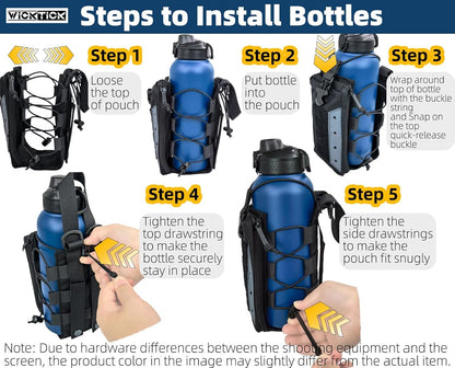 WICKTICK Molle Water Bottle Holder Pouch 16 24 32 40 64 oz - Multi-Purpose Tactical Fuel Bottle Bag, Adjustable Size for Outdoor Activities, Adapted to Backpack/Vest/Belt