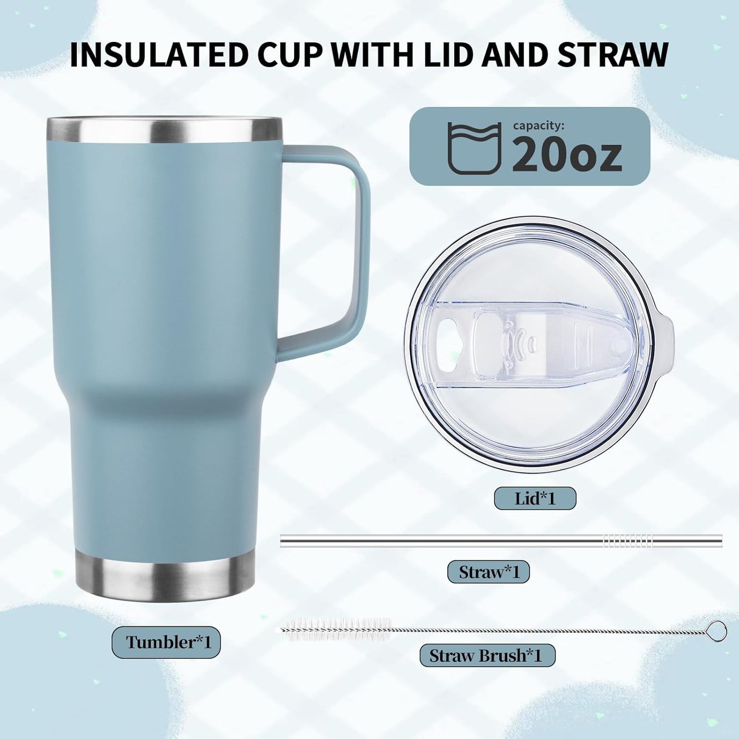 20oz Insulated Tumbler with Handle Stainless Steel Travel Coffee Mug with Lid and Straw Double Wall Vacuum Leak-proof Reusable Thermal Water Cup for Hot and Cold Drinks (Purple,1 Pack)