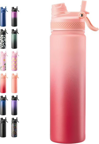 Fijinhom 18 oz Insulated Water Bottle, 2-in-1 Straw and Spout Lid Stainless Steel Thermos, Leak-Proof, Double Wall Vacuum Flask, Keep Cold 24H for Outdoor, Sports, Travel, School (Black)
